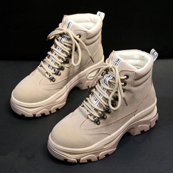 

agutzm 2019 women boots autumn winter increase ankle shoes women plus velvet snow boots warm round head casual martin boots y876 200916, Black