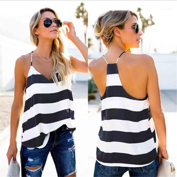 

color fashion loose camis v neck halter sashes camis womens clothes striped panalled print womens camis contrast, White