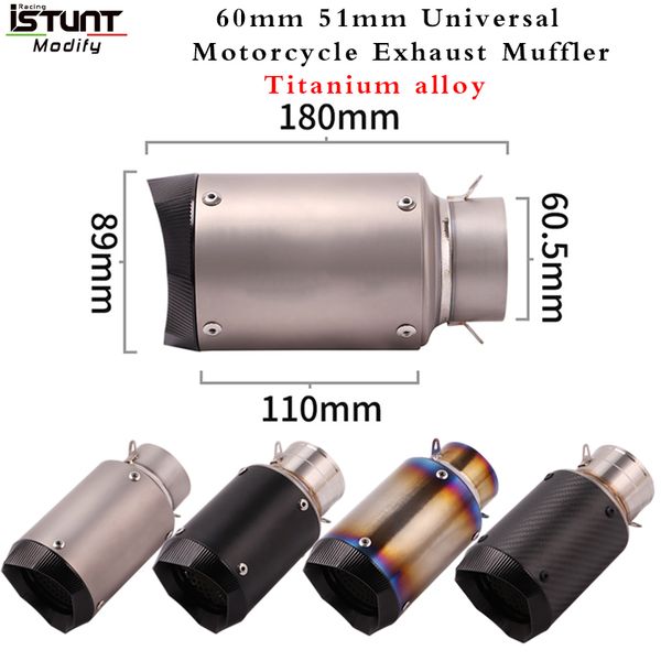 

51mm 60mm universal motorcycle exhaust escape moto pipe muffler for gp-project racing titanium alloy/carbon fiber muffler