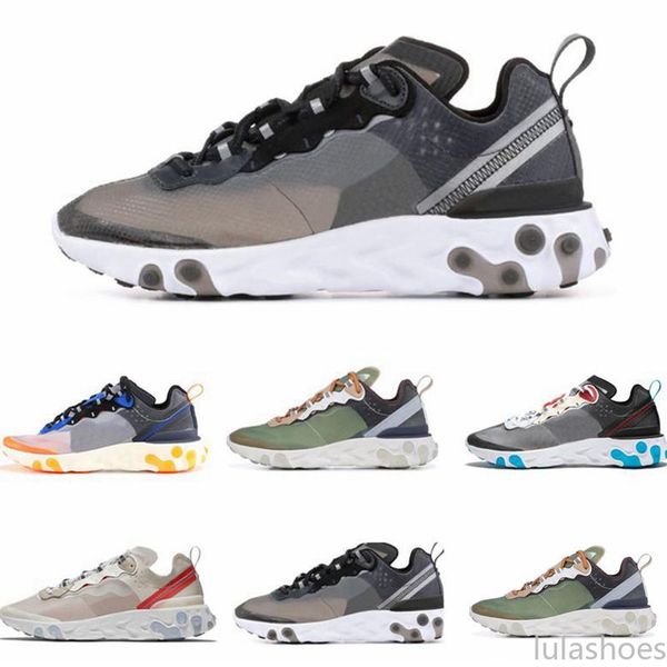 

новый элемент реагируют 55 87 кроссовки мужчины женщины white royal red тройных черные жених orange peel тренер sports кроссовок бегуны л, Black