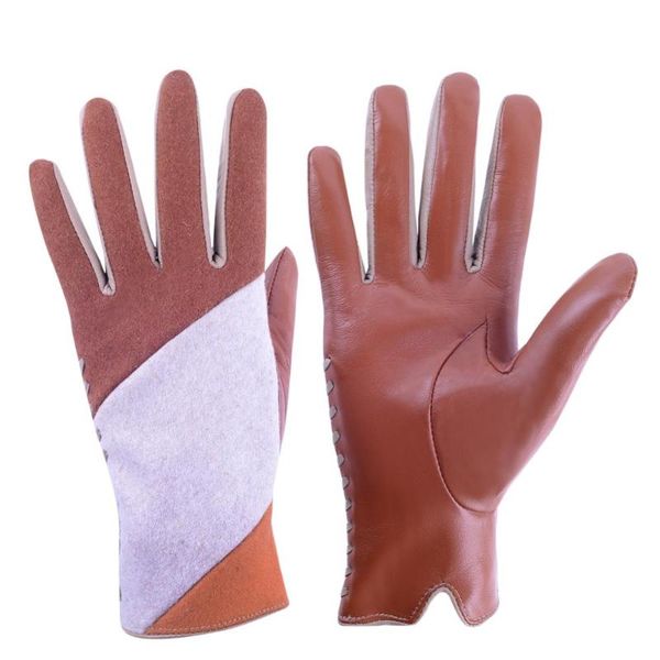 

five fingers gloves women touch screen sheepskin leather glove, Blue;gray