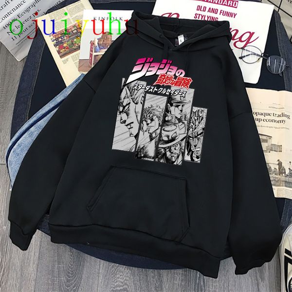 

jojo's bizarre adventure japanese anime hoodie men/women jojo funny cartoon sweatshirt harajuku hip hop 90s hoody, Black