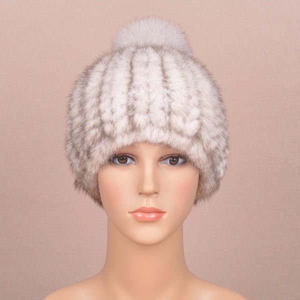 

2014 winter 100% real cap with ball, natural knitted hat be1440 ing, Blue;gray
