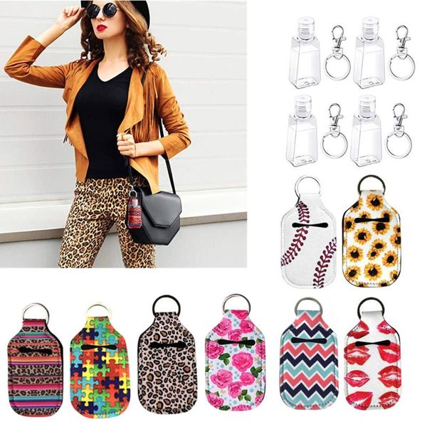 

4pc small empty travel bottle refillable containers 30ml flip cap reusable bottle hand sanitizer keychain carrier holder, Silver