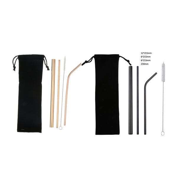 

2 комплекта из нержавеющей straws, щетка для очистки с чехлом для хранения, многоразовые экологически чистая, черные бронзового