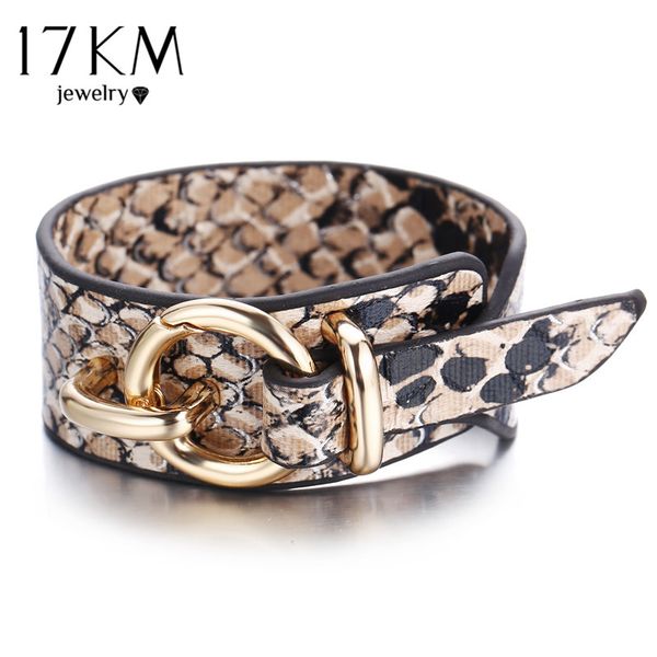 

17km punk snake leather wrap bracelet for women men charm metal lock fashion bracelets new korean bangles 2020 party jewelry, Golden;silver