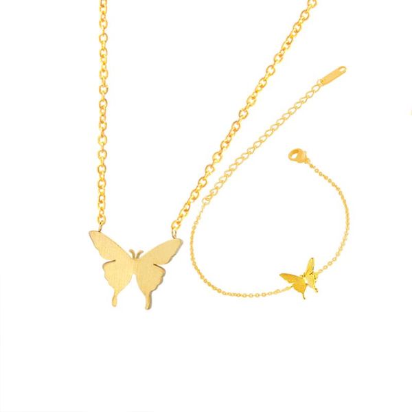 

icftzwe tattoo choker gold colour butterfly bracelet necklaces for women wedding bijoux stainless steel jewelry set, Silver