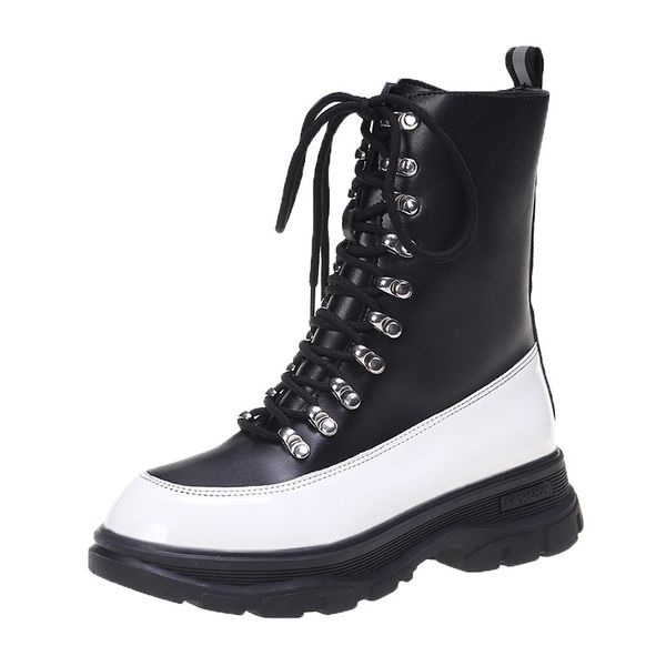 

women's boots 2020 autumn and winter motorcycle boots platform high heels ladies round toe non-slip fashion snow shoes, Black