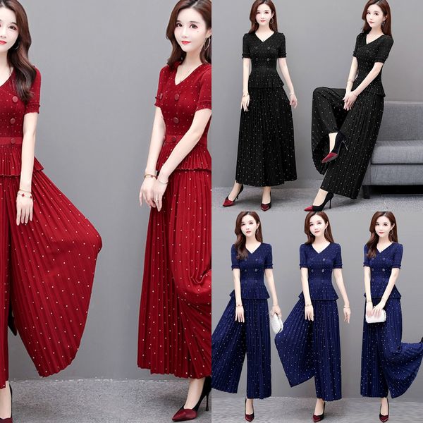 

wide-leg 2020 new summer temperament younger age western style mom clothes summer skirt two-piece trendy women mother's pants suit pant, Gray