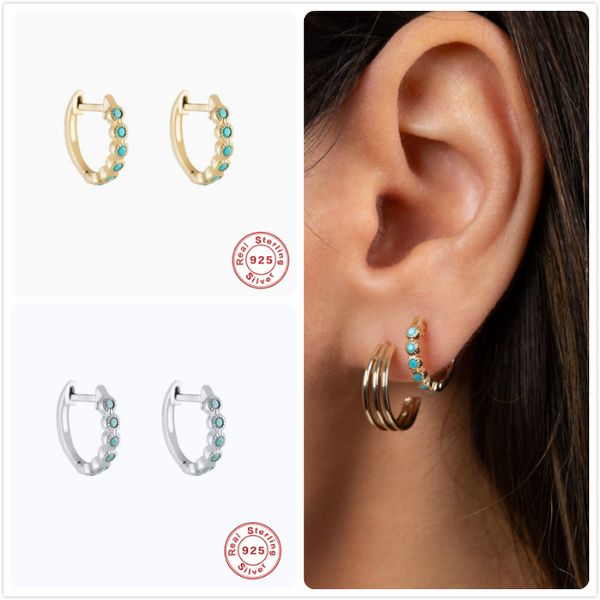 

hoop & huggie real 925 silver earrings for women gold gem stone girl ear bone piercing earring female crystal aretes, Golden;silver