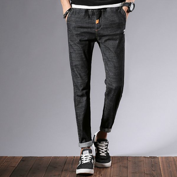 

peikong brand men's elastic waist stretch youth slim-fit trousers korean style ankle straight trendy men black skinny jeans male, Blue