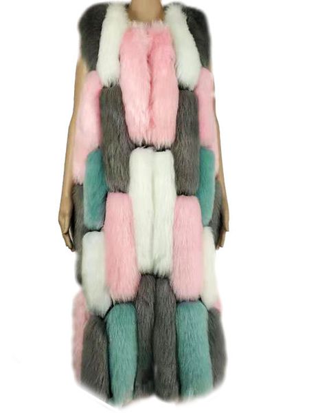 

artificial fur coat women's fur vest jacket fluffy colored long plus size covered button thick elegant warm sleeveless casual, Black