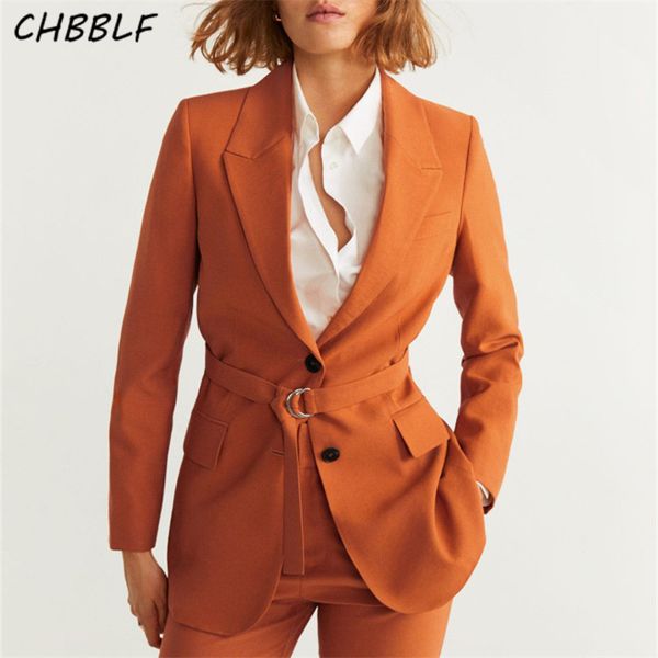 

women's suits & blazers chbblf women casual solid blazer notched collar long sleeve pockets sashes orange coat female office wear forma, White;black