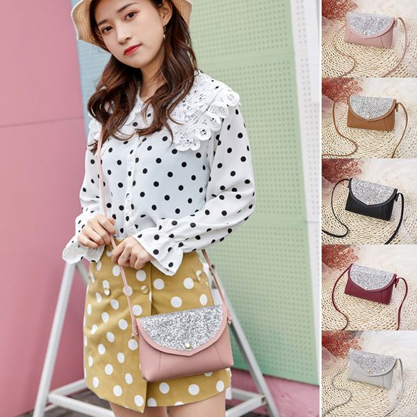 

selling sequined single shoulder bag rectangle pu bag with strap for women coins cash keys -b5