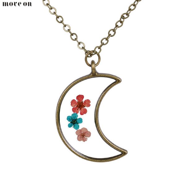 

fashion retro dry flower crescent necklace half moon couple necklaces choker chain collar pendant jewelry for women wedding, Silver
