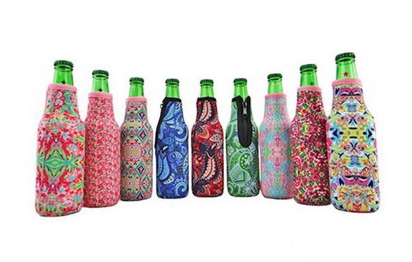 

lily printing 330ml cooling neoprene glass beer bottles holder with sleeves zipper bottle cover restaurant home bar soft drink cover