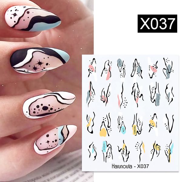 

1pc harunouta water nail sticker spot womman face nair art transfer stickers slider decals tip manicuring art decoration, Black