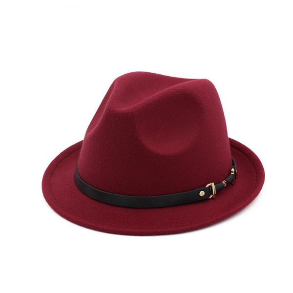 

wide brim hats classic men women wool fedora hat with belt elegant lady party size 56-58cm, Blue;gray