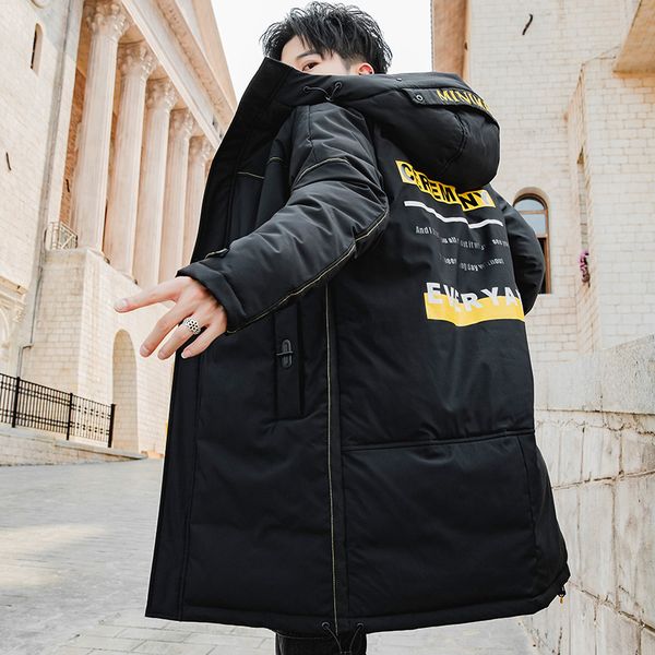 

winter coat men's korean thickened medium and long cotton padded jacket for men's wear, Black