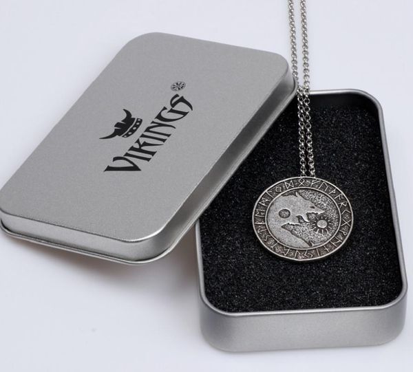 

yin yang wolf pendant necklace yin yen norse vikings runes amulet necklaces pendants gift talisman for men women, Silver