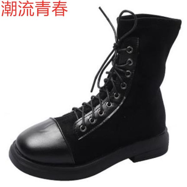 

fashion european style ankle boots round toe black lace-up boots woman spring autumn shoes high riding size 35-39
