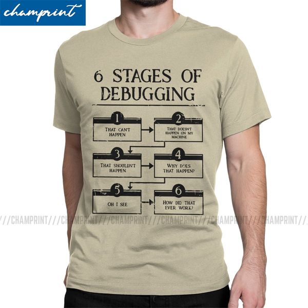 

6 stages of debugging t shirts men's amazing t-shirts funny computer offline bug nerd geek programmer tees short sleeve