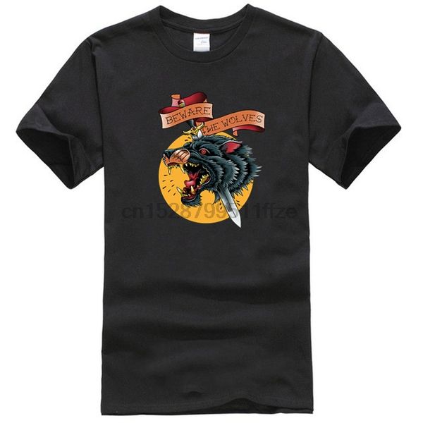 

остерегайтесь волков t-shirt mens волк тату кинжал меч прохладное искусство