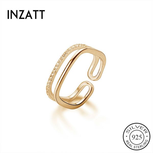 

inzareal 925 sterling silver zircon square adjustable ring for women party fine jewelry minimalist accessories classic gift, Golden;silver