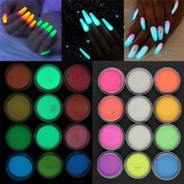 

12 grids/set fluorescent nail glitter powder neon phosphor ultrafine luminous pigment nail art dust glow in the dark, Silver;gold
