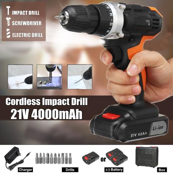 

electric cordless screwdriver impact drill 21v two speed lithium battery rechargeable multi-function electric cordless drill