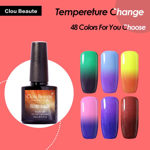 

nail gel clou beaute 10ml temperature changing polish 48 colors uv soak off long lasting varnish lacquer, Red;pink