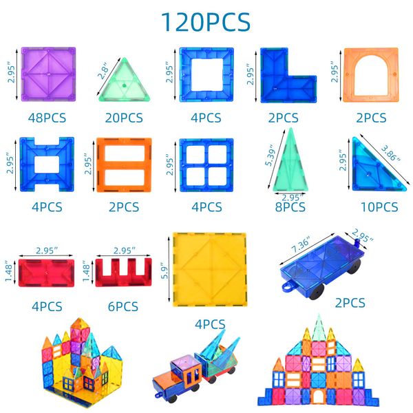 

120pcs educational construction toys playmager children plastic magnetic building blocks toy for sale clea 3d magnetic tile