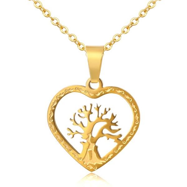 

dropshopping religious necklace jewelry stainless steel gold tree of life pendant necklace heart charm gift for women, Silver