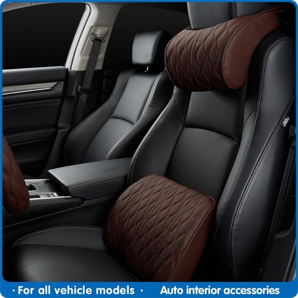 

auto neck rest lumbar pillows car headrest memory foam pillow leather embroidered seat supports sets back cushion adjustment
