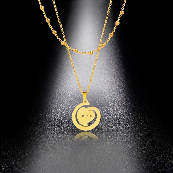 

pendant necklaces european and american fashion double heart necklace stainless steel bead love, Silver