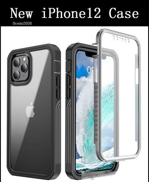 

for new iphone 12 pro max clear phone case 2 in 1 transparent shockproof full-protect cover armor