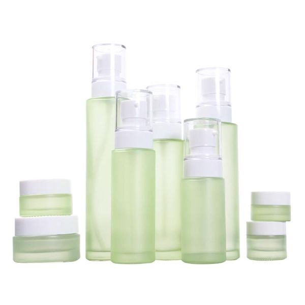 

40ml mist spray pump bottle,green frosted glass bottle of cream
