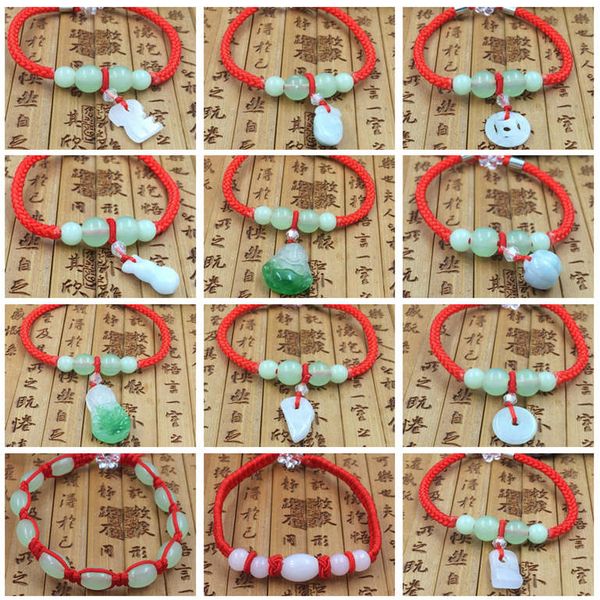

men and women red rope bracelet jade transfer beads hand-woven jade dab039 charm bracelets jewelry bracelet, Golden;silver