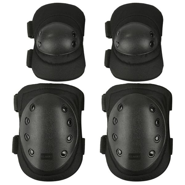 

elbow & knee pads professional adjustable pad 4 pcs sports protector tactical hunting combat protective set, Black;gray