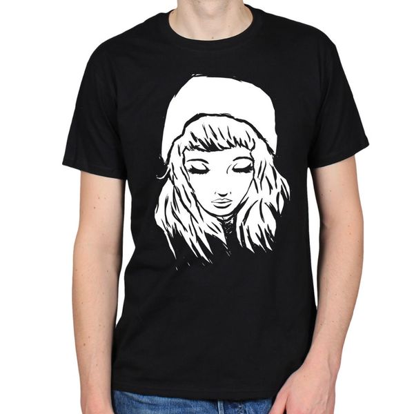 

2020 100% cotton tumblr illustration beanie hat eyes closed graffiti street art black tee shirt