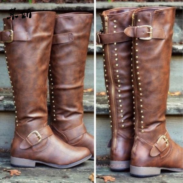

boots girls waterproof artificial leather winter warm long big large size european women's zip, Black