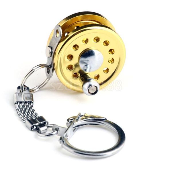 

mini fishing reel charactor miniature key chain gold key chain keyring, Silver
