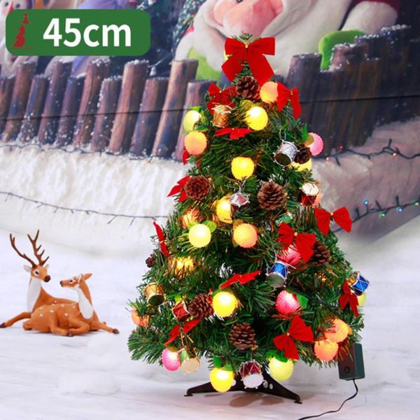 

45/60cm new year artificial fir christmas tree with lights 13 red bowknot pine cone drum decor lightweight easy to assemble