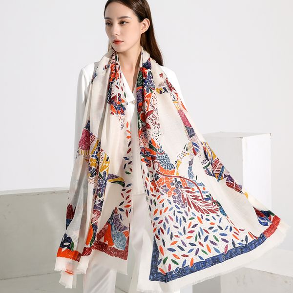 

scarves winter 100% wool scarf women printed long shawls and wraps fashion luxury for ladies warm cashmere 200x100cm, Blue;gray