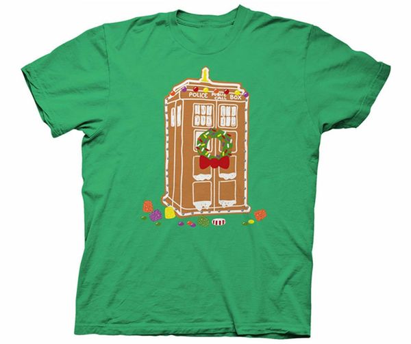 

doctor who gingerbread tardis mens green t-shirt pure cotton tee shirt