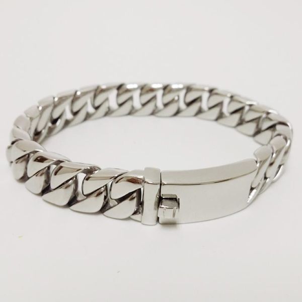 

men's bracelet curb cuban link chain 316l stainless steel bracelet for male jewelry gift dropshipping wholesale 12mm, Black