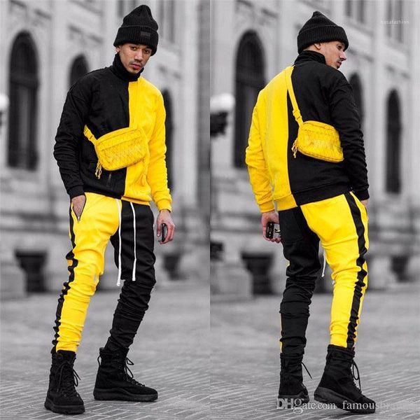 

street mens clothing mens designer hip hop tracksuits contrast panelled long sleeve mens 2pcs sets, Gray