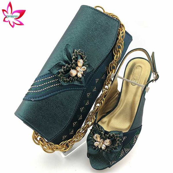 

dark green shoes with matching bags set nigerian women's party shoes and bag sets in heels women sandals and bag, Black