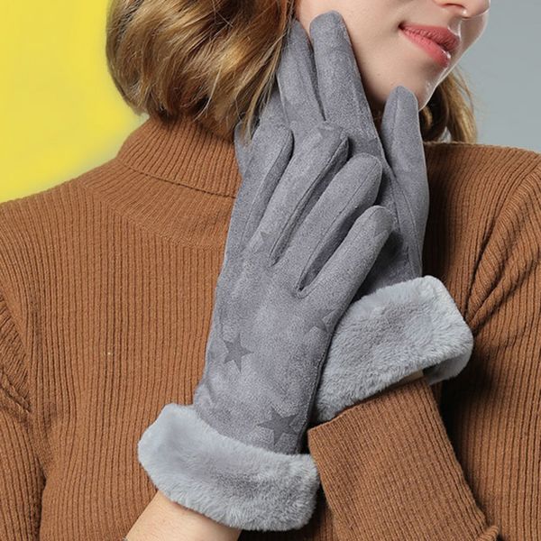 

efinny gloves women warm cashmere print gloves double thick plush wrist touch screen driving, Blue;gray
