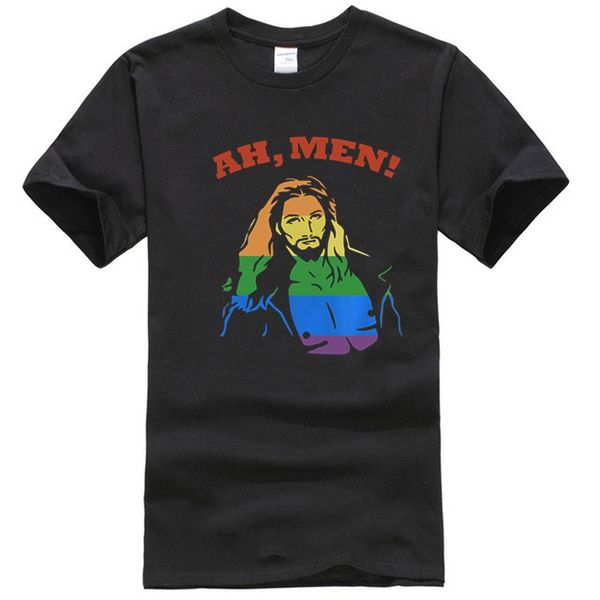 

ah-men rainbow jesus funny lgbt gay pride month joke proud t-shirt